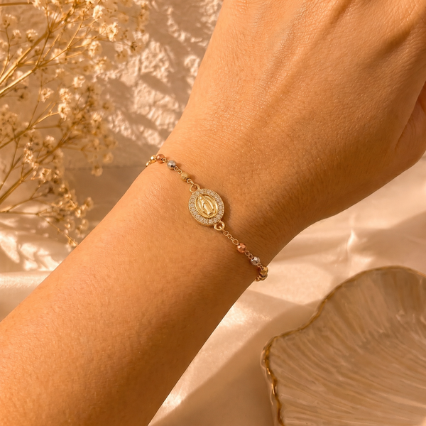 Pulsera Virgen María Dorada de Fe y Protección